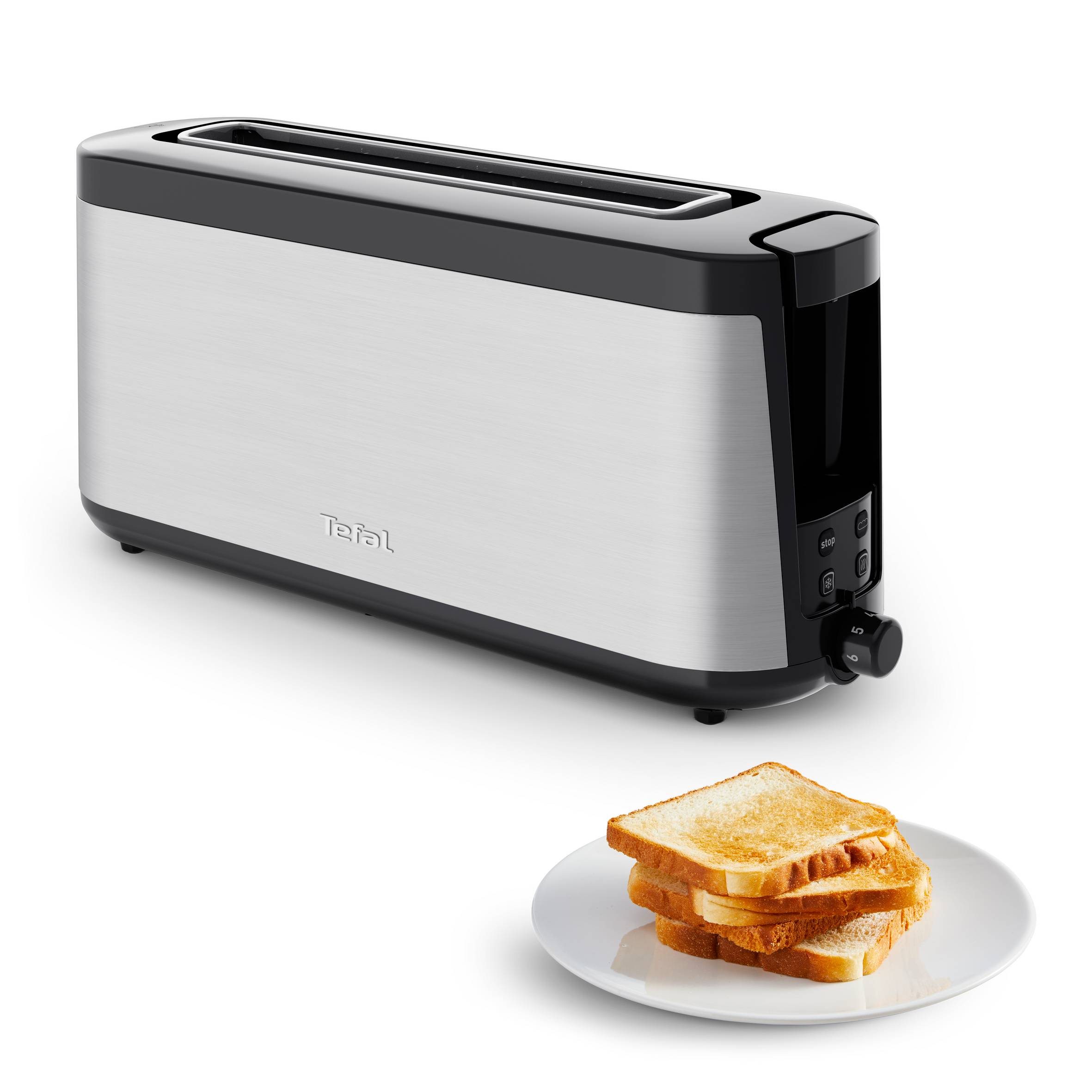 Grille-pain 4 Tranches Tefal Black Collection - 7 Niveaux De Cuisson - Fonctions Décongélation Et Réchauffage - Bac Amovible