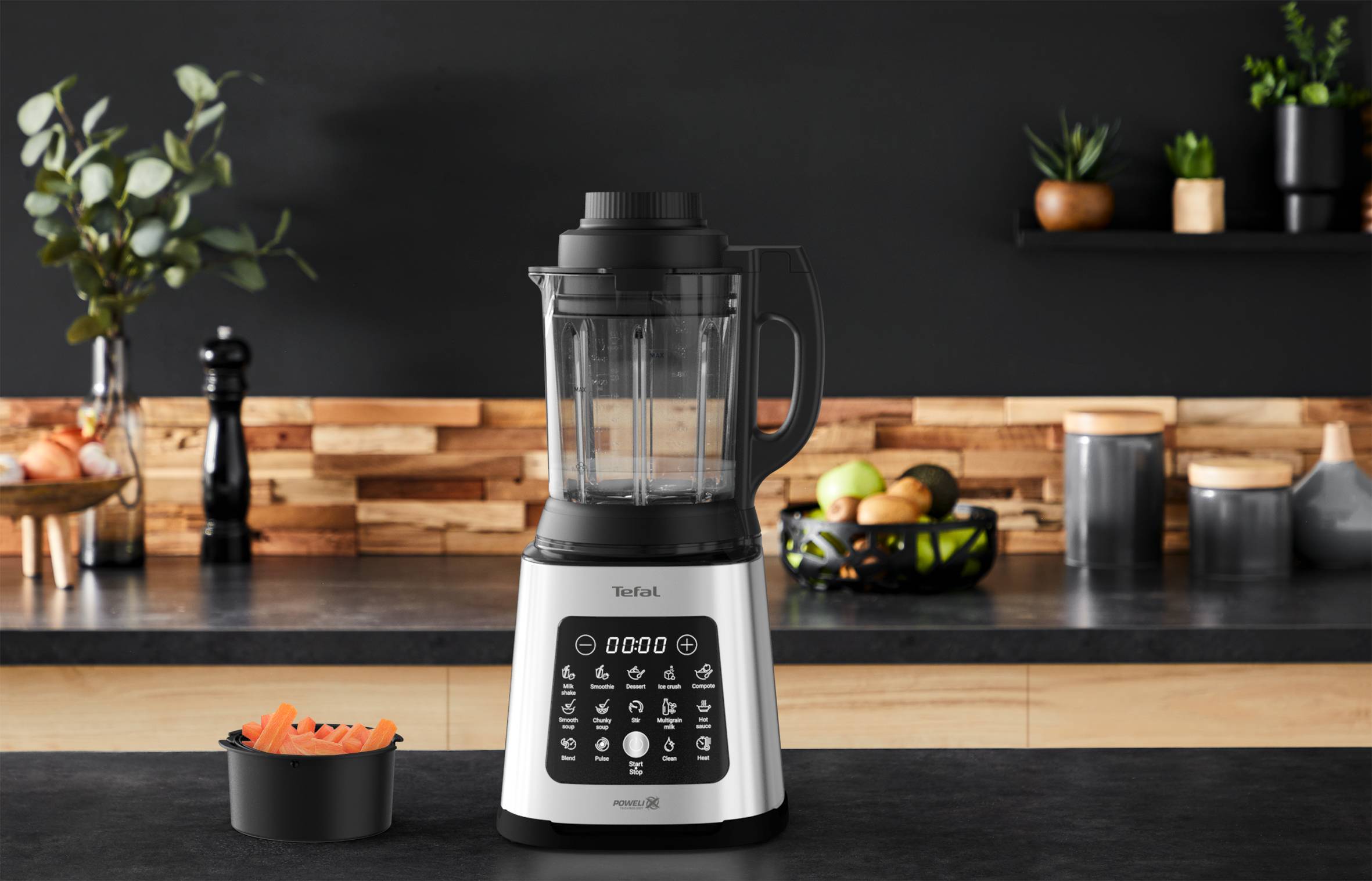 Perfectmix Cook, Blender chauffant + panier vapeur, Bol verre 2L, 10 programmes auto, 1400W