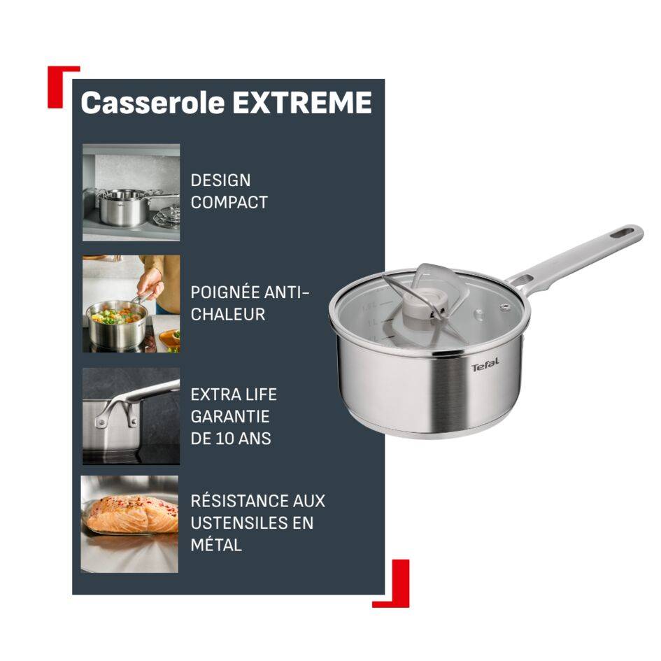 Extreme, Casserole 18 cm + couvercle, Acier inoxydable de qualité supérieure