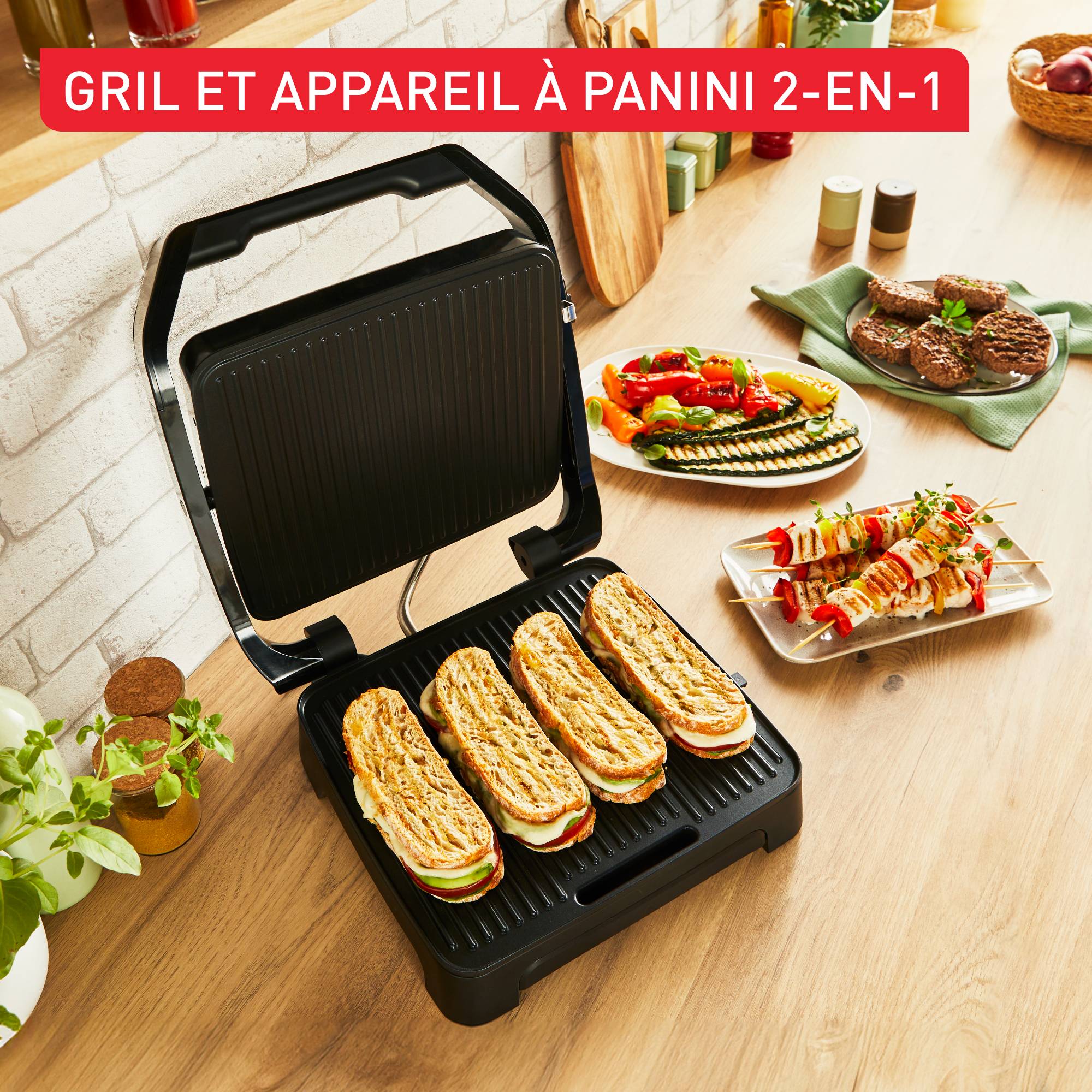 Machine à panini et gril Inicio, Chauffe rapide : 2 000 W, Plaques de cuisson antiadhésives
