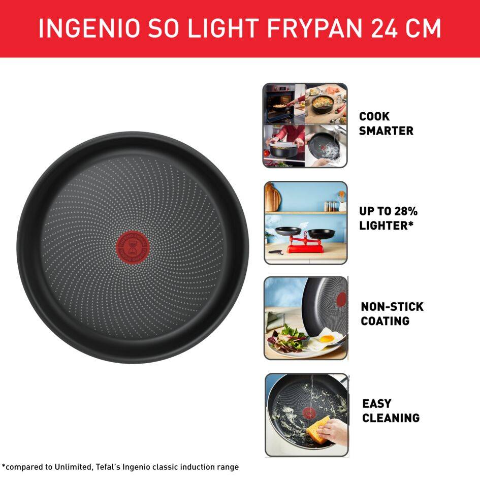Ingenio So'Light, Frypan 24 cm, Lightweight Induction Frypan, Light Tech Technology