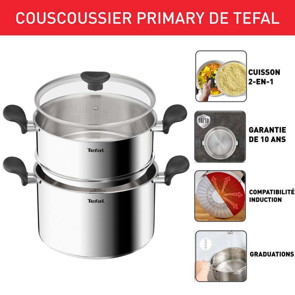 PRIMARY Couscoussier avec panier vapeur 9L? Qualité Premium, Excellente chaleur diffusion