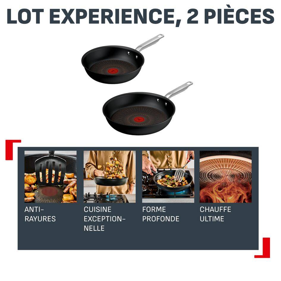 Experience, Lot de 2&nbsp;poêles 24/28&nbsp;cm, Revêtement antiadhésif FusionCore, Induction