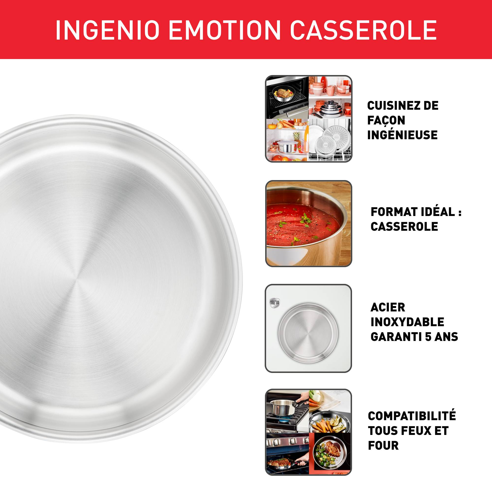 Emotion, Casserole inox non revêtu, Acier inoxydable, 16&nbsp;cm