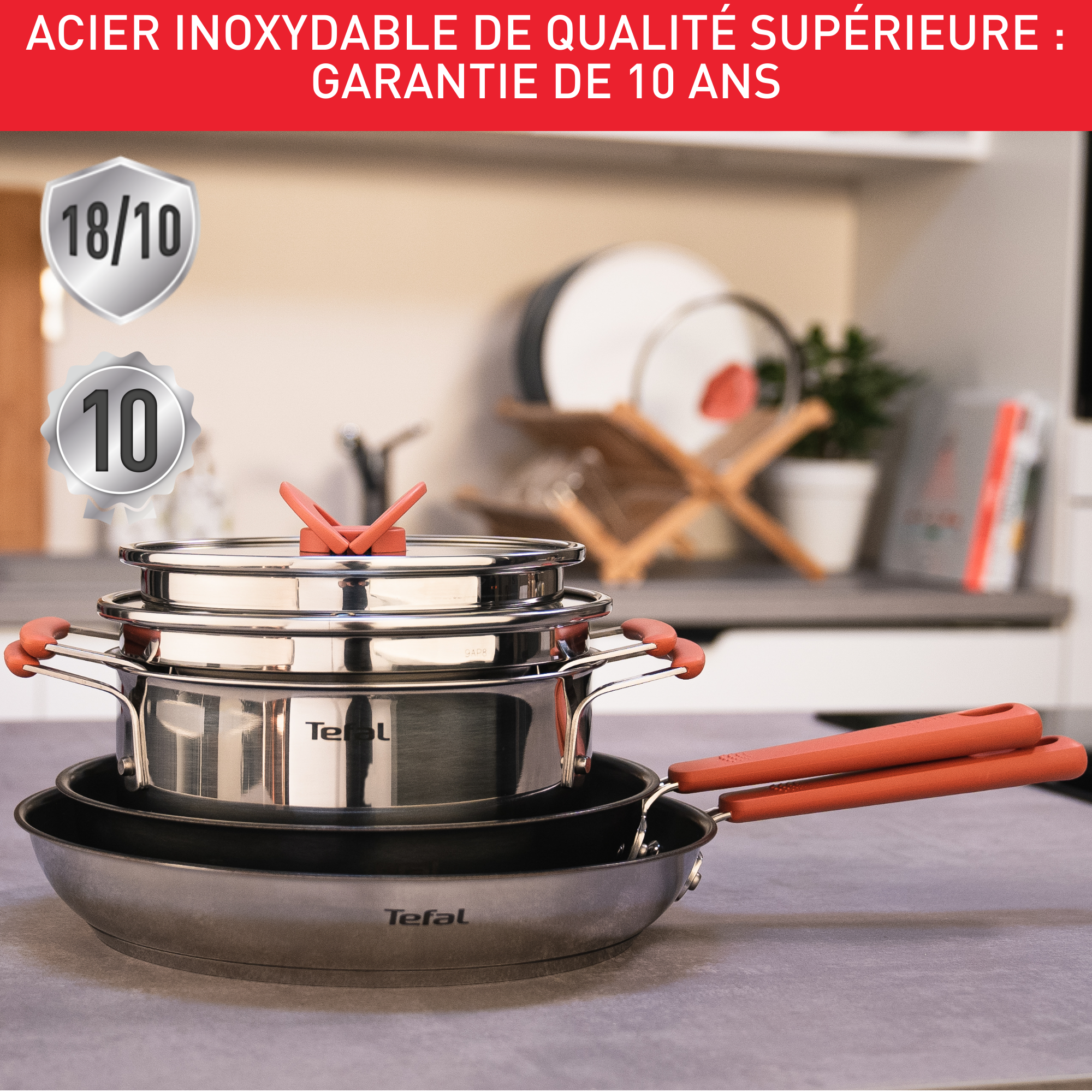 Opti'space set 6 pièces Faitouts inox 18/20cm + Couvercles verre 18/20cm + Poêles antiadhésives 24/28cm