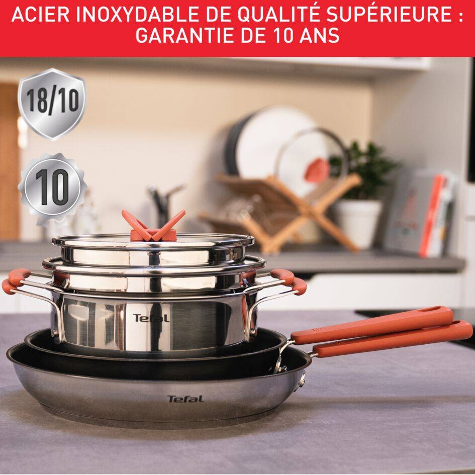Opti'space Batterie de cuisine 6 p, Faitouts inox 18/20 cm + Couvercles verre 18/20 cm + Poêles antiadhésives 24/28 cm