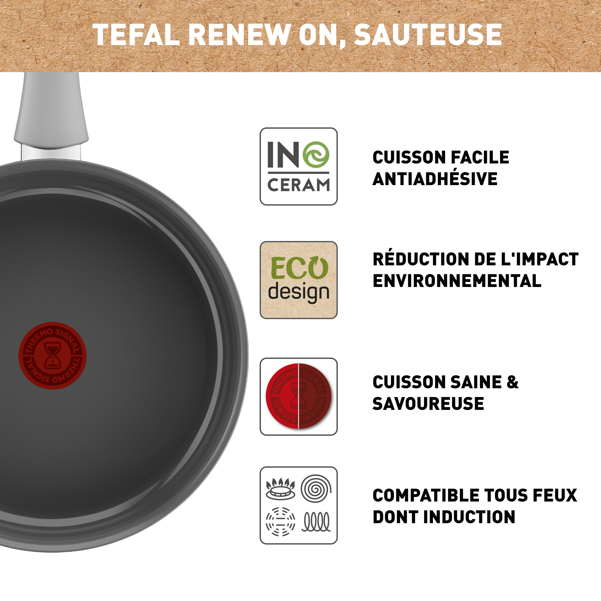 Renew On, Céramique antiadhésive, Sauteuse 24 cm, Induction