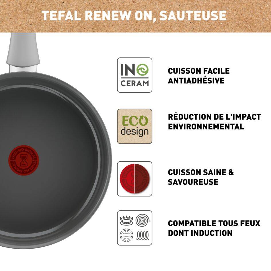 Renew On, Céramique antiadhésive, Sauteuse 24 cm, Induction