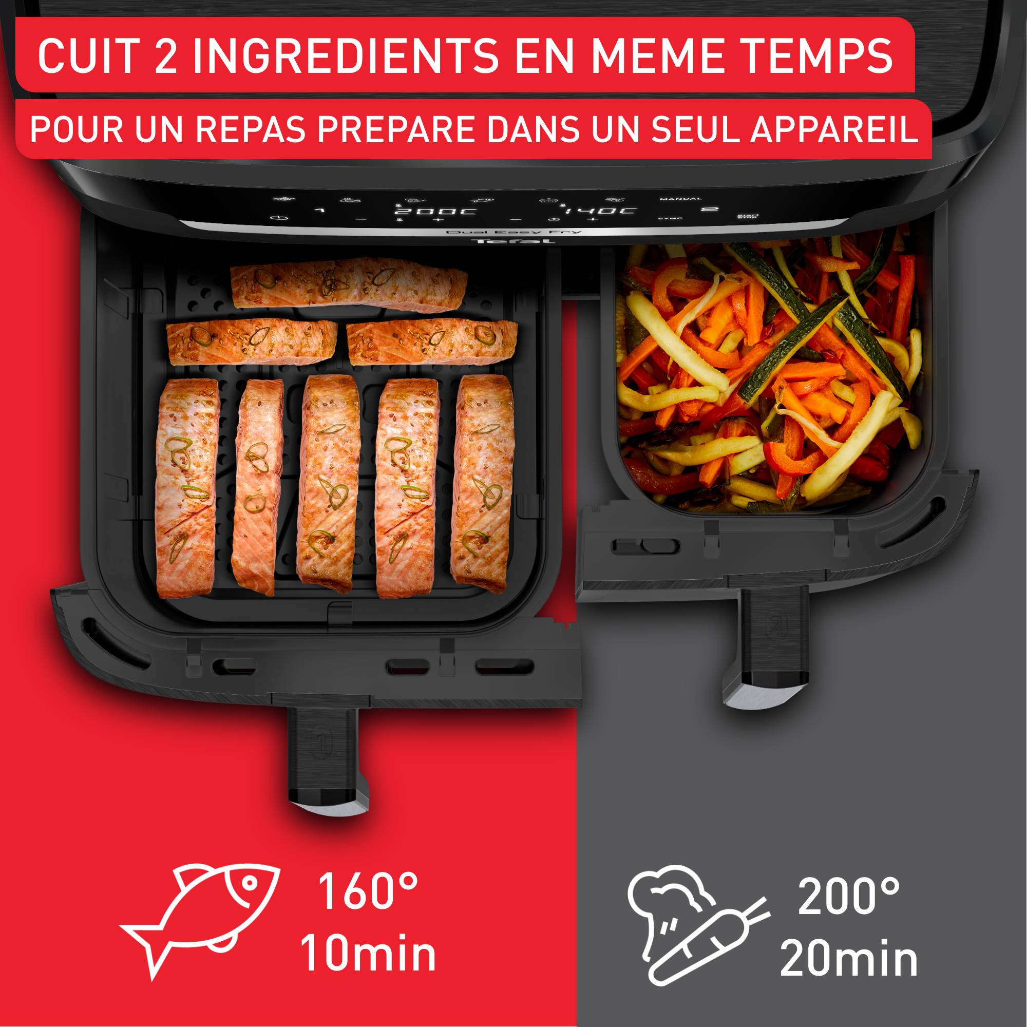 Dual Easy Fry XXL, Air fryer double tiroir, 11L, Jusqu'à 10&nbsp;personnes