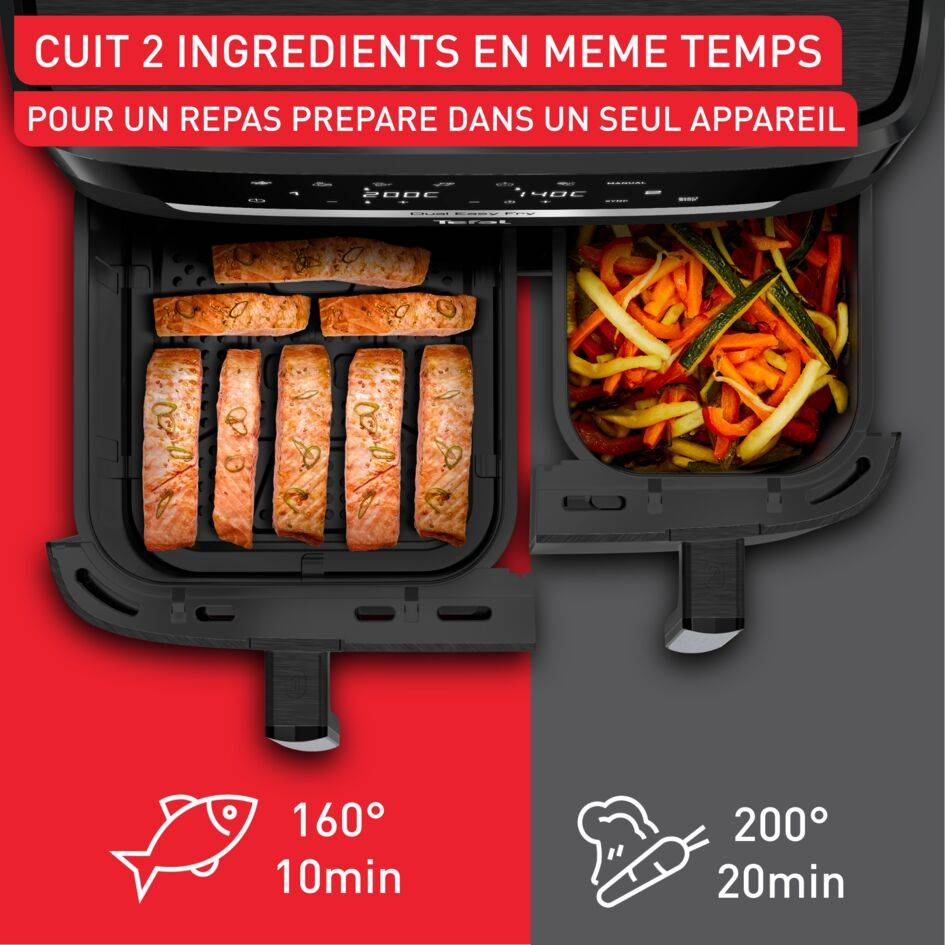 Dual Easy Fry XXL, Air fryer double tiroir, 11L, Jusqu'à 10 personnes