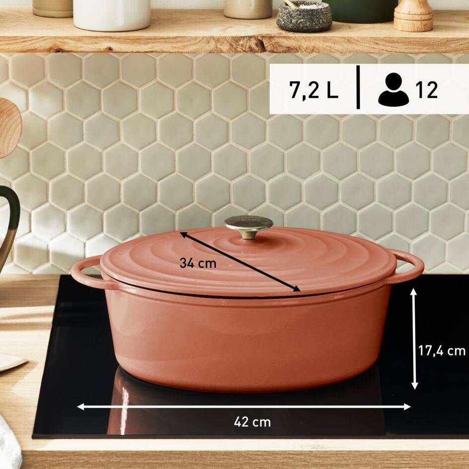 LOV, Cocotte en fonte ovale 34x26 cm, Induction, Four, Éco-conçue, Terracotta