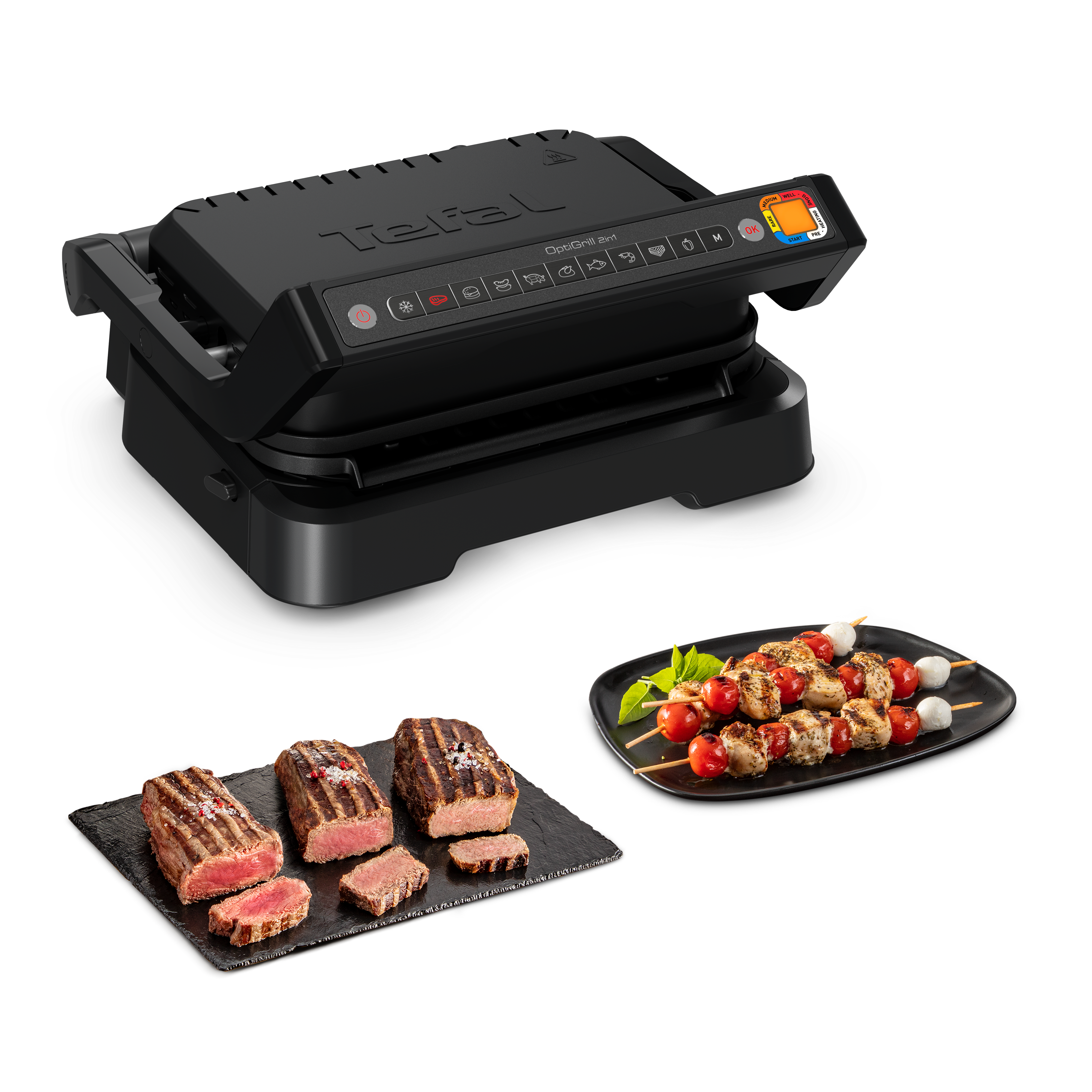Optigrill 2 en 1, grill intelligent, fonction BBQ, 6 programmes, mode manuel, ouverture 180°, 4 personnes, noir