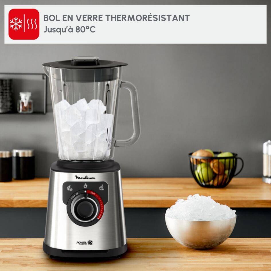 Perfectmix+, Blender, Bol verre 2L, 1200W, 3 programmes, 6 lames Powelix