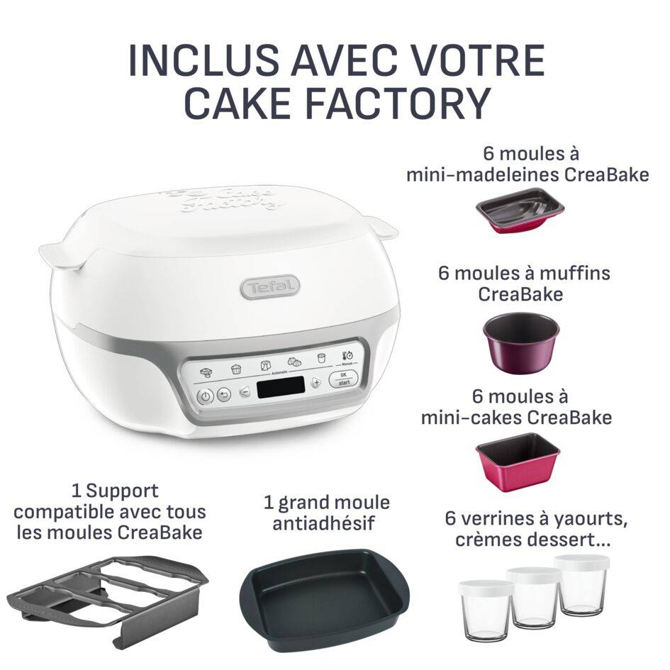 Cake Factory Délices, Four à gâteaux, 5 programmes, mode manuel, moules muffins, cakes, madeleines, verrines