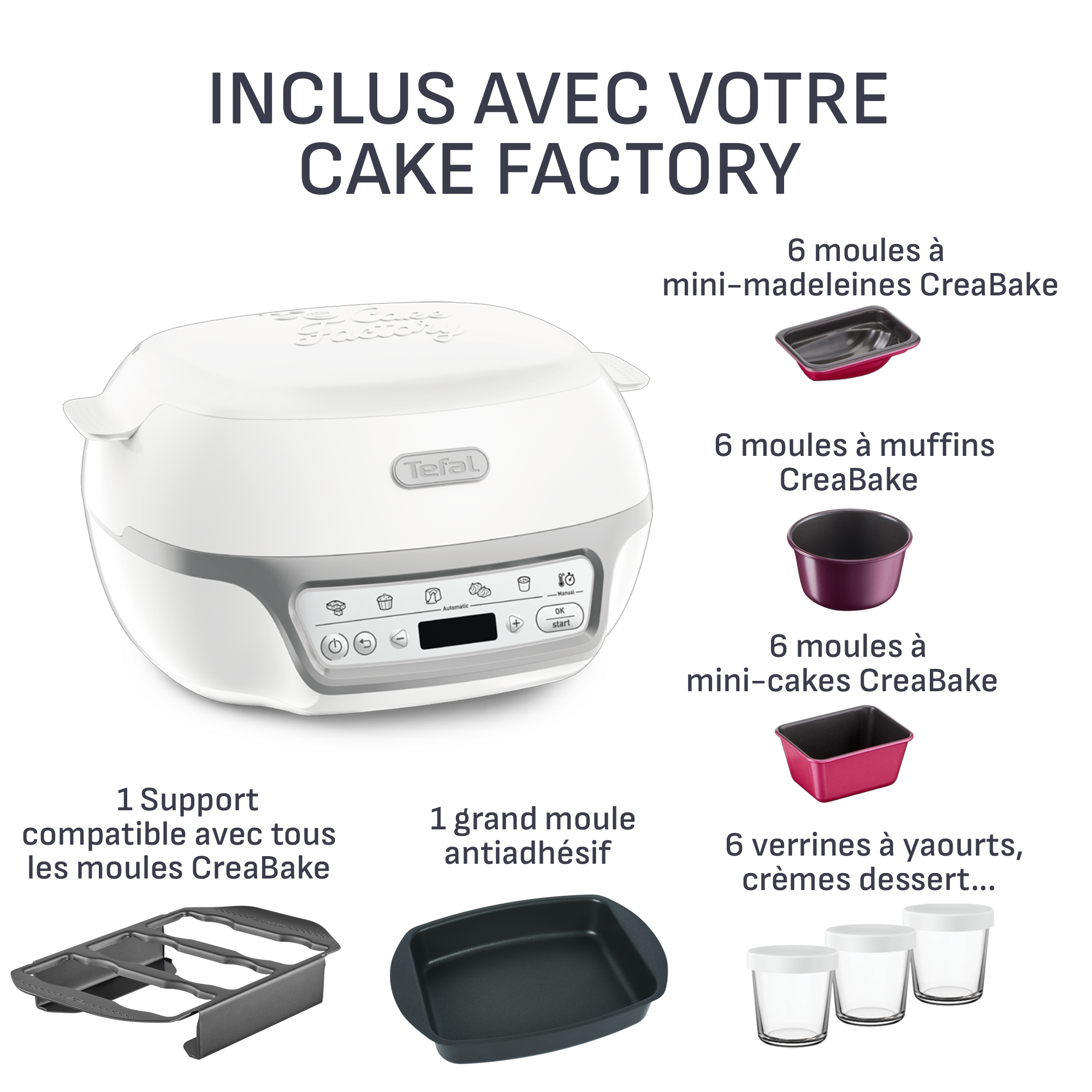 Cake Factory Délices, Four à gâteaux, 5 programmes, mode manuel, moules muffins, cakes, madeleines, verrines