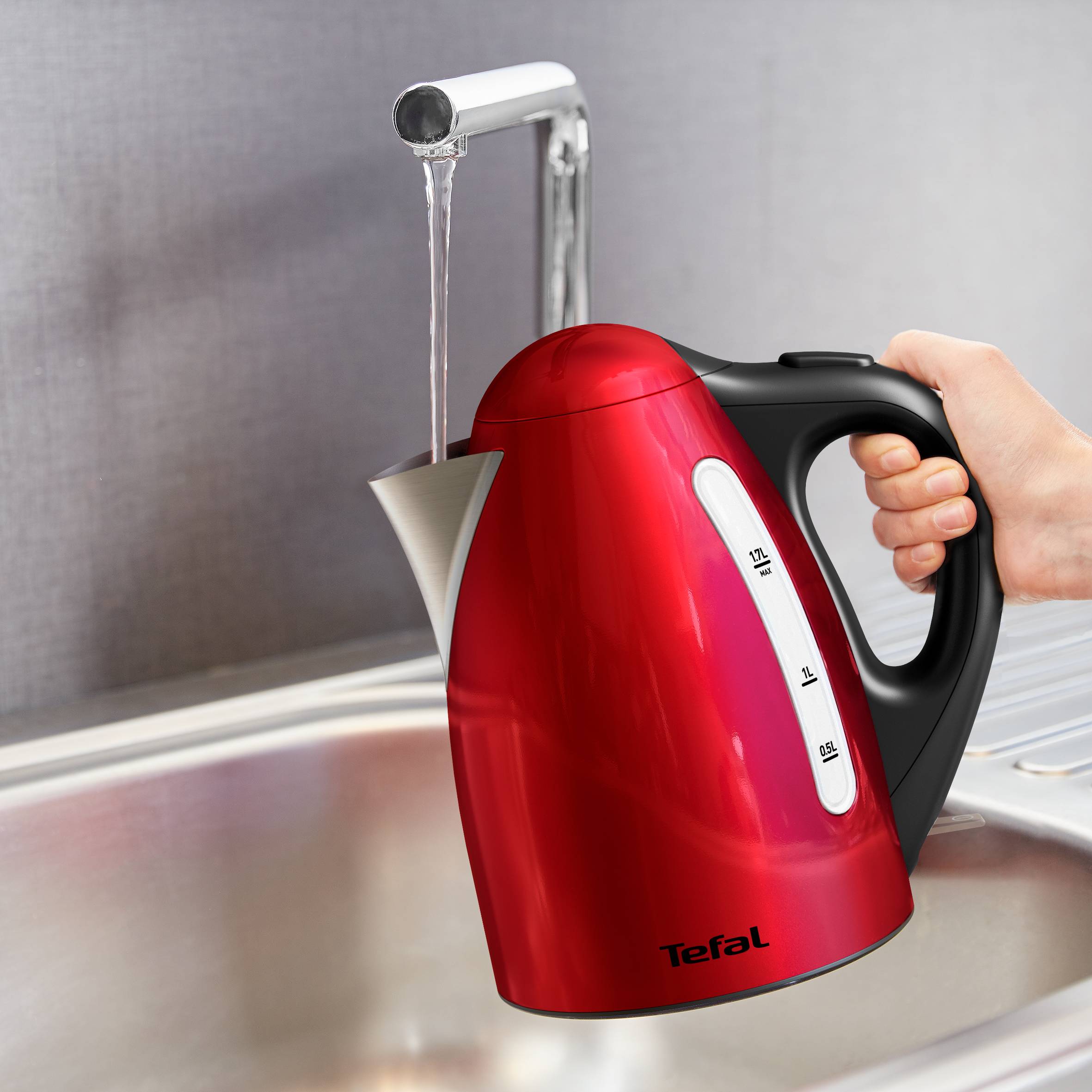 Bouilloire 1,7l rouge inox