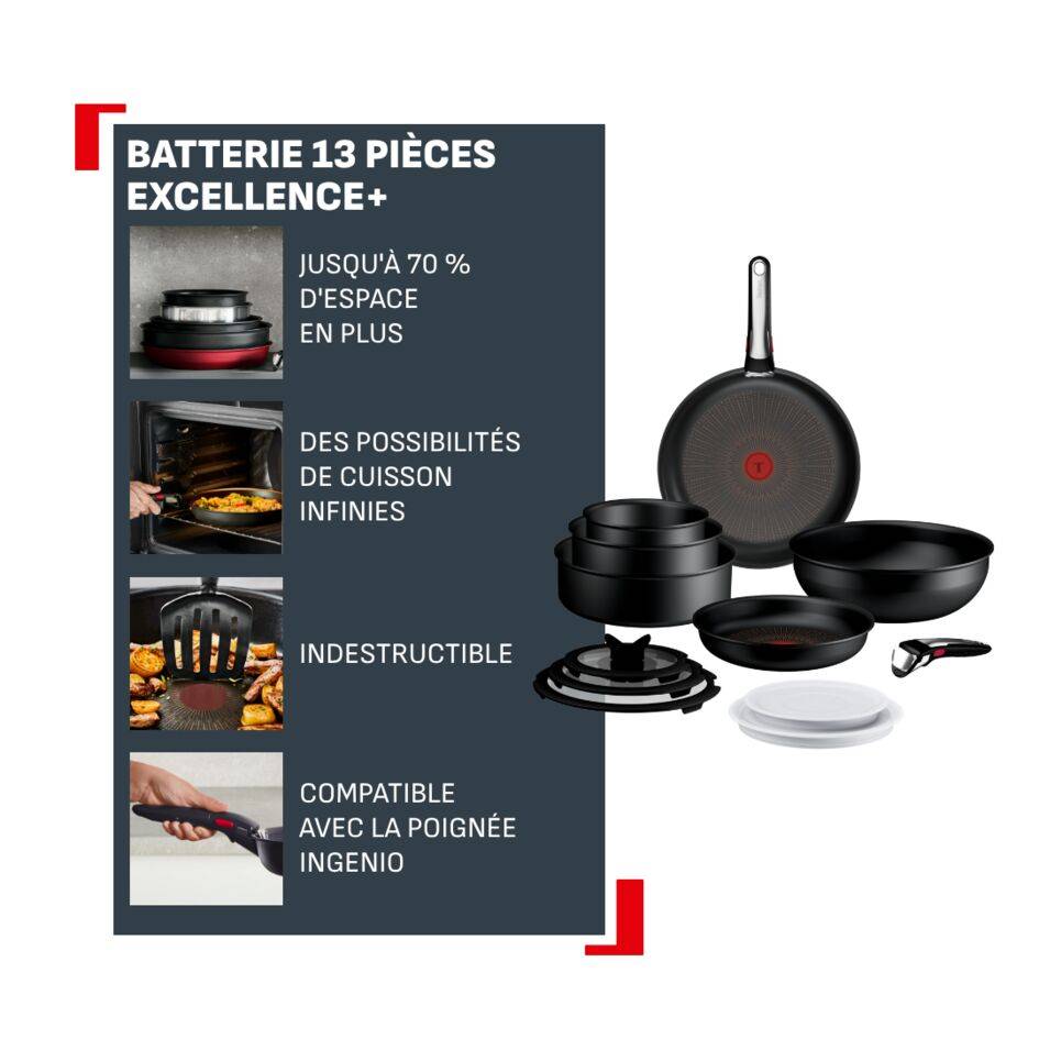 Ingenio Excellence+, Batterie de cuisine 13 pièces, Empilable, Revêtement antiadhésif