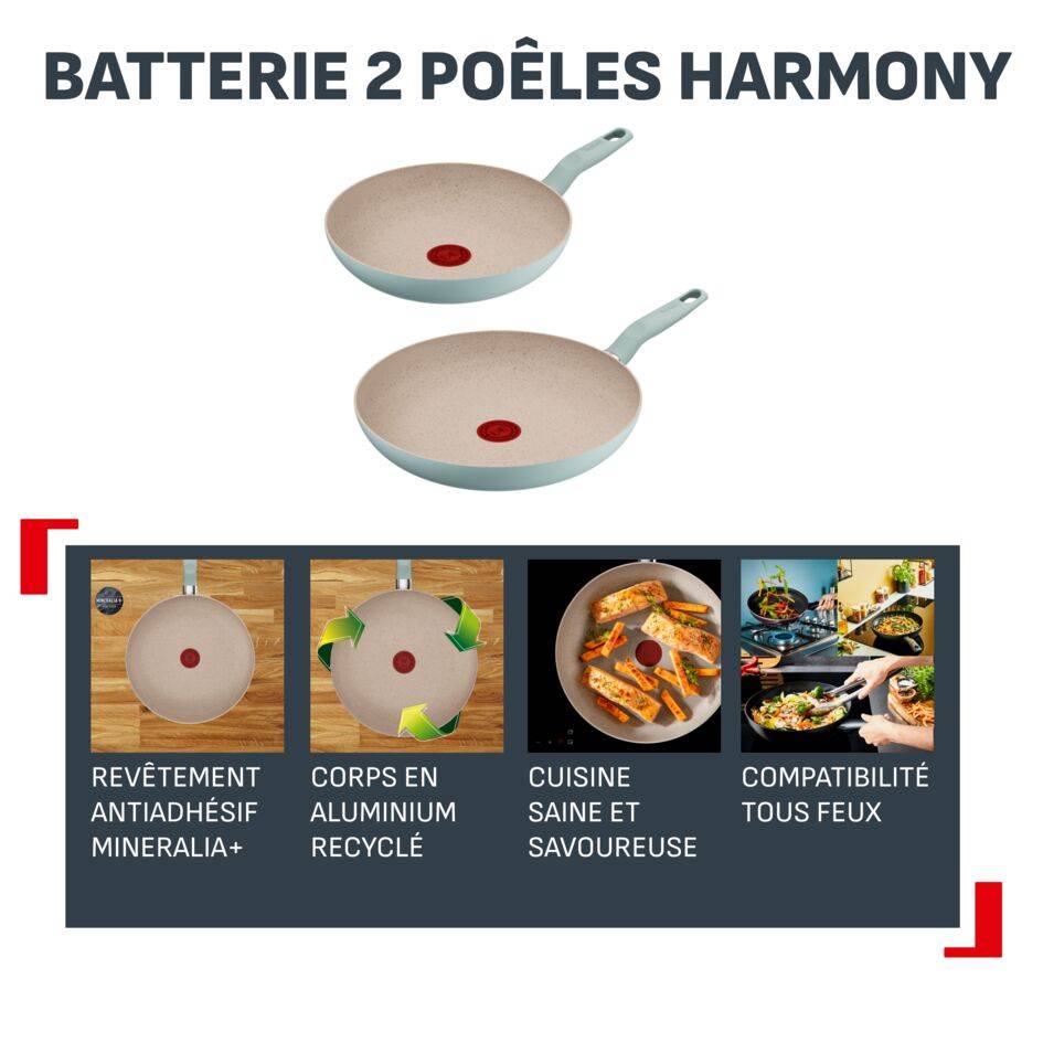 Harmony, Set de 2&nbsp;poêles 24/28&nbsp;cm, Eucalyptus, Revêtement antiadhésif Mineralia+