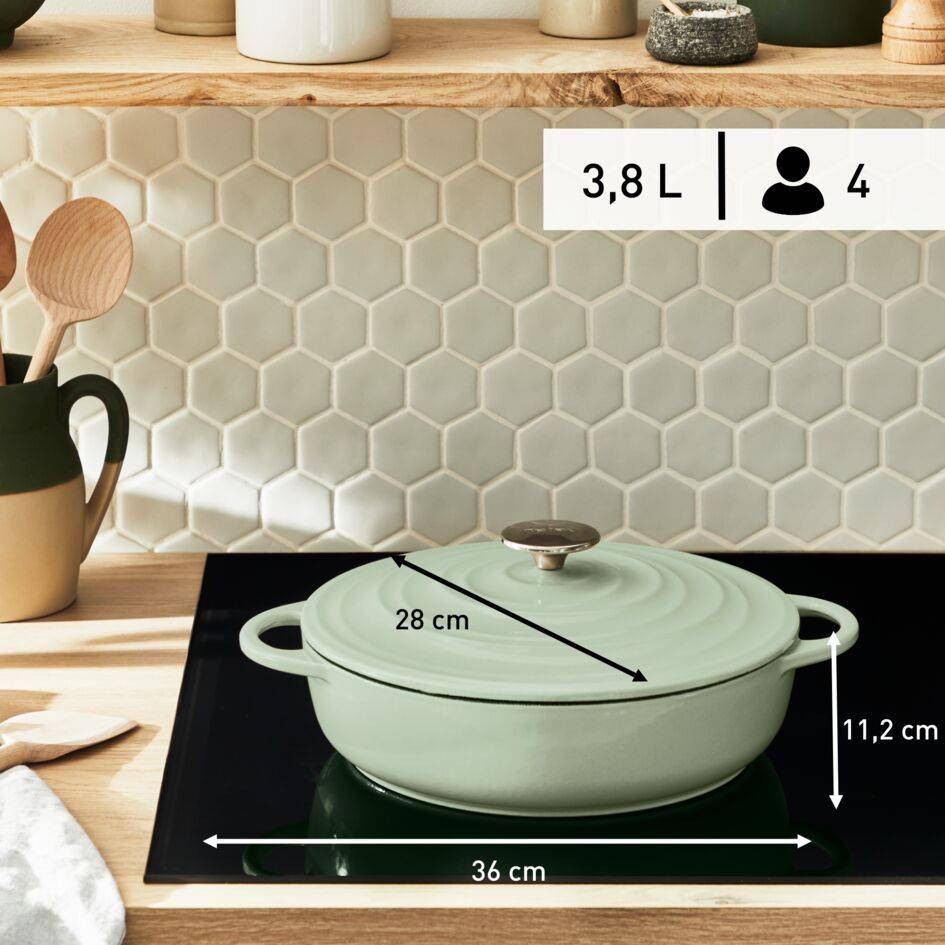 LOV, Sauteuse en fonte 28 cm, Induction, Four, Éco-conçue, Vert Lichen