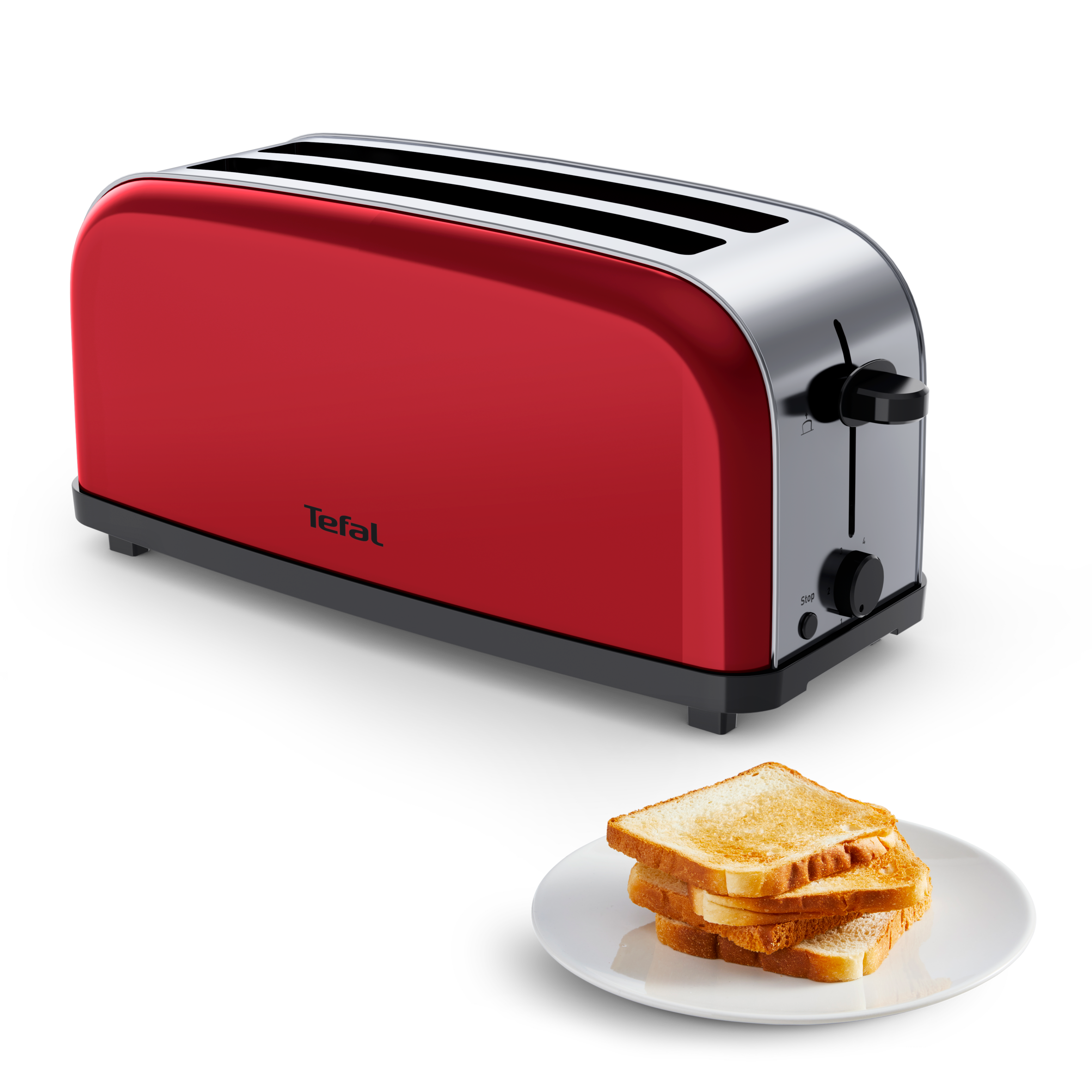 Grille-pain tefal 2 longues fentes rouge inox