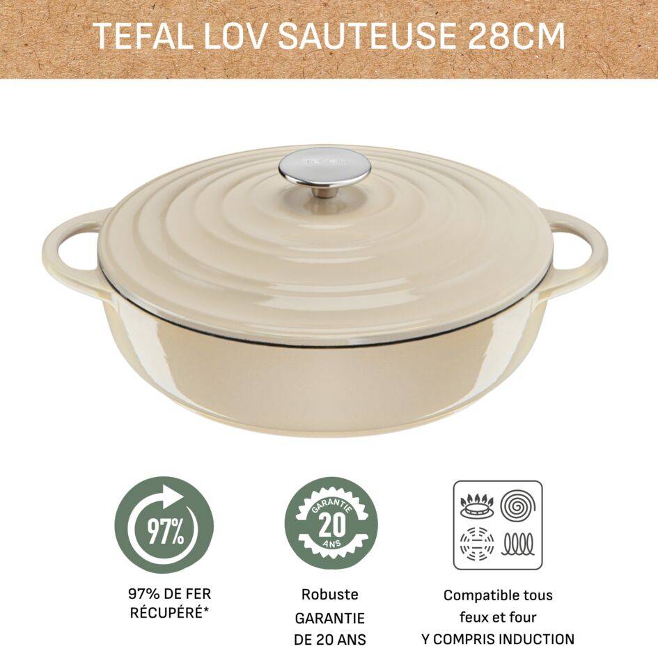 Lov, Sauteuse en fonte, Induction, Four, 28cm, Beige