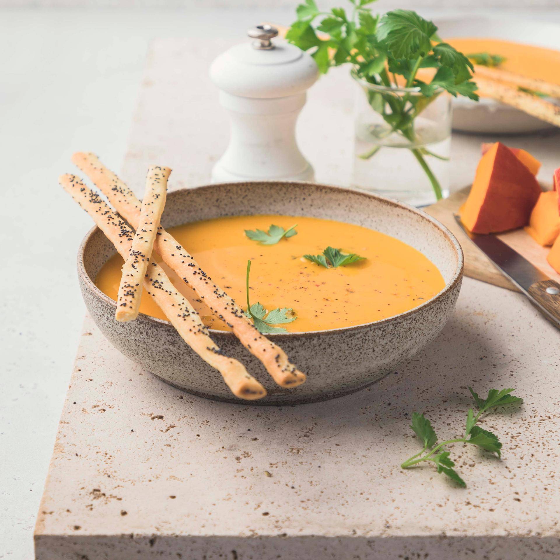 Velouté de potimarron au lait de coco et ses gressins - Recette Poêles et Casseroles | Tefal