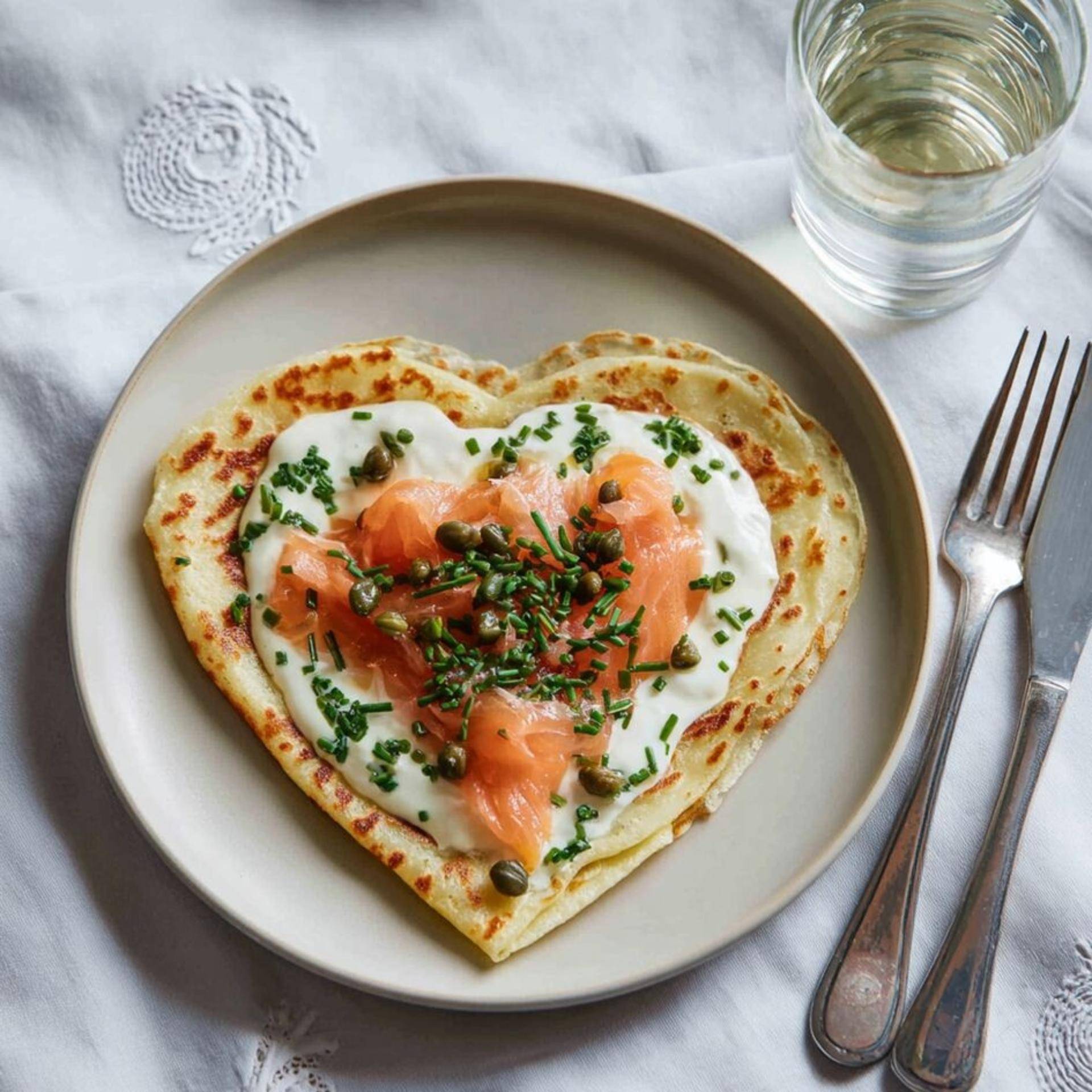 Crêpe cœur à la crème de ciboulette, saumon fumé et câpres - Recette Poêles et Casseroles | Tefal