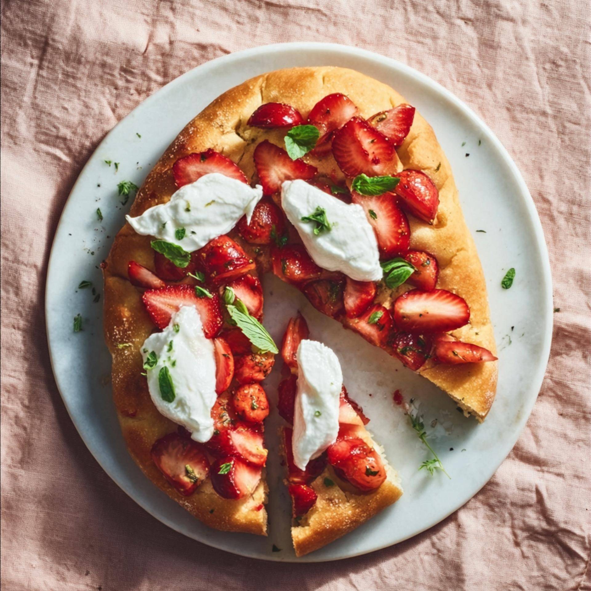 Focaccia met cherrytomaat-aardbei salsa en burrata - Recette Electric Pizza oven | Tefal