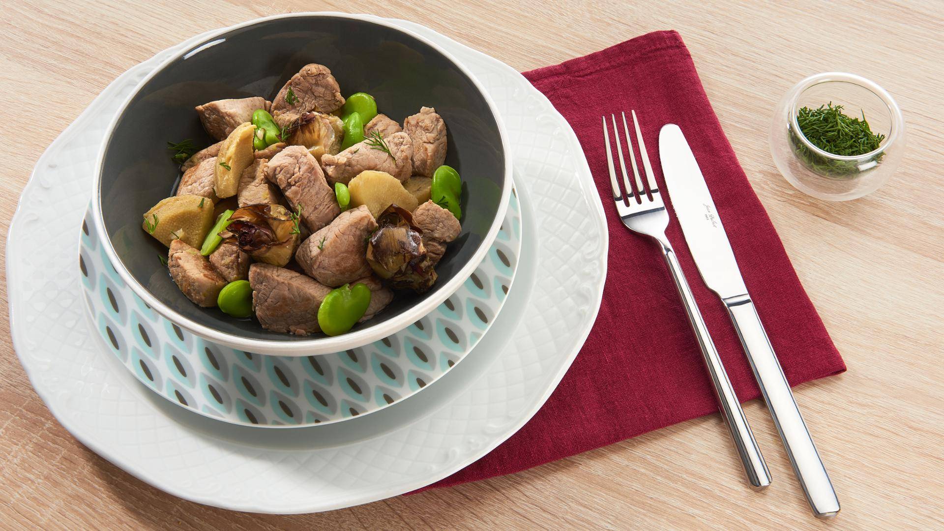 Sauté de veau aux artichauts marinés et aux fèves - Recette Poêles et Casseroles | Tefal