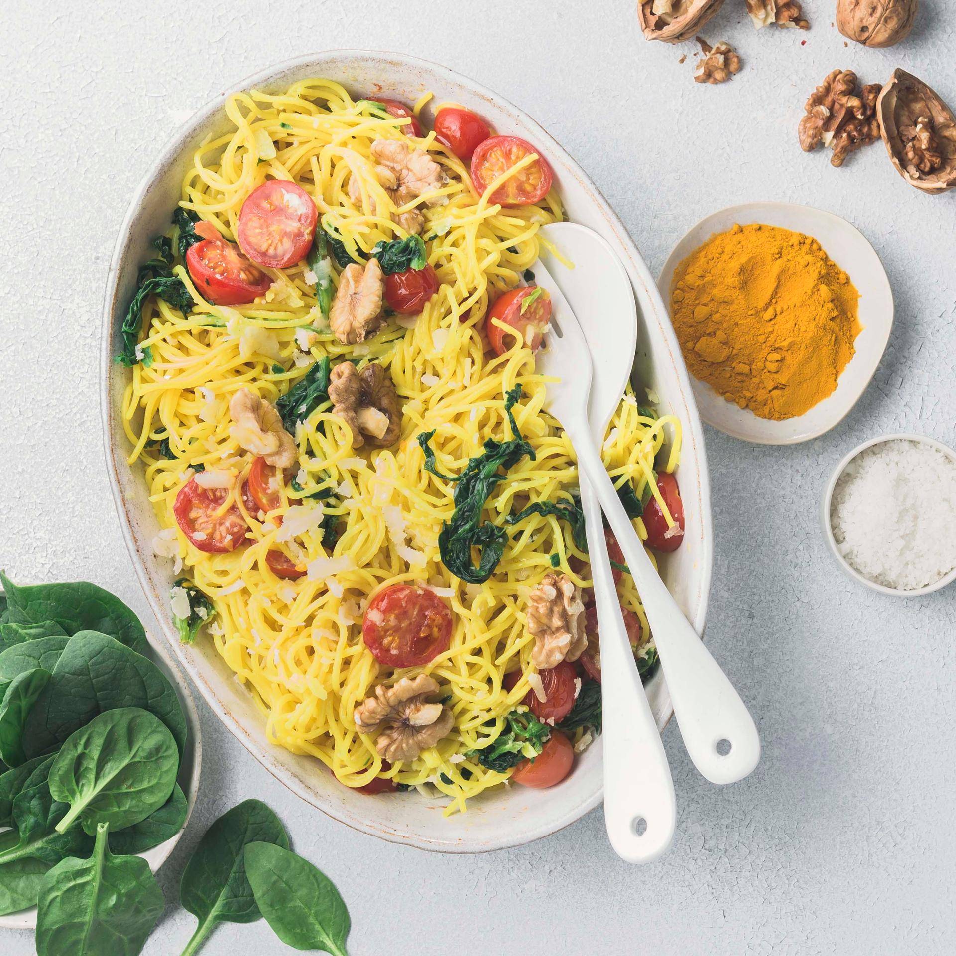 Spaghetti au curcuma et épinards - Recette Poêles et Casseroles | Tefal