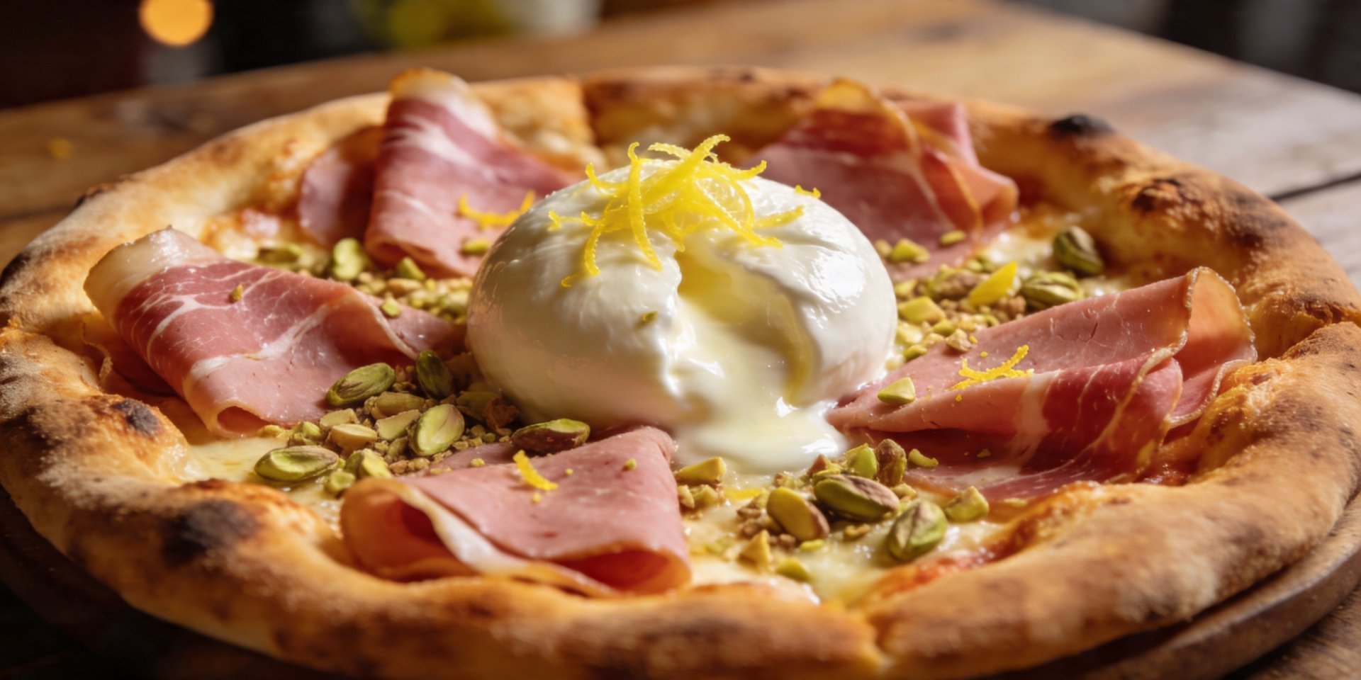 Pizza mortadelle, burrata, pistaches & citron - Recette Pizza Oven | Tefal