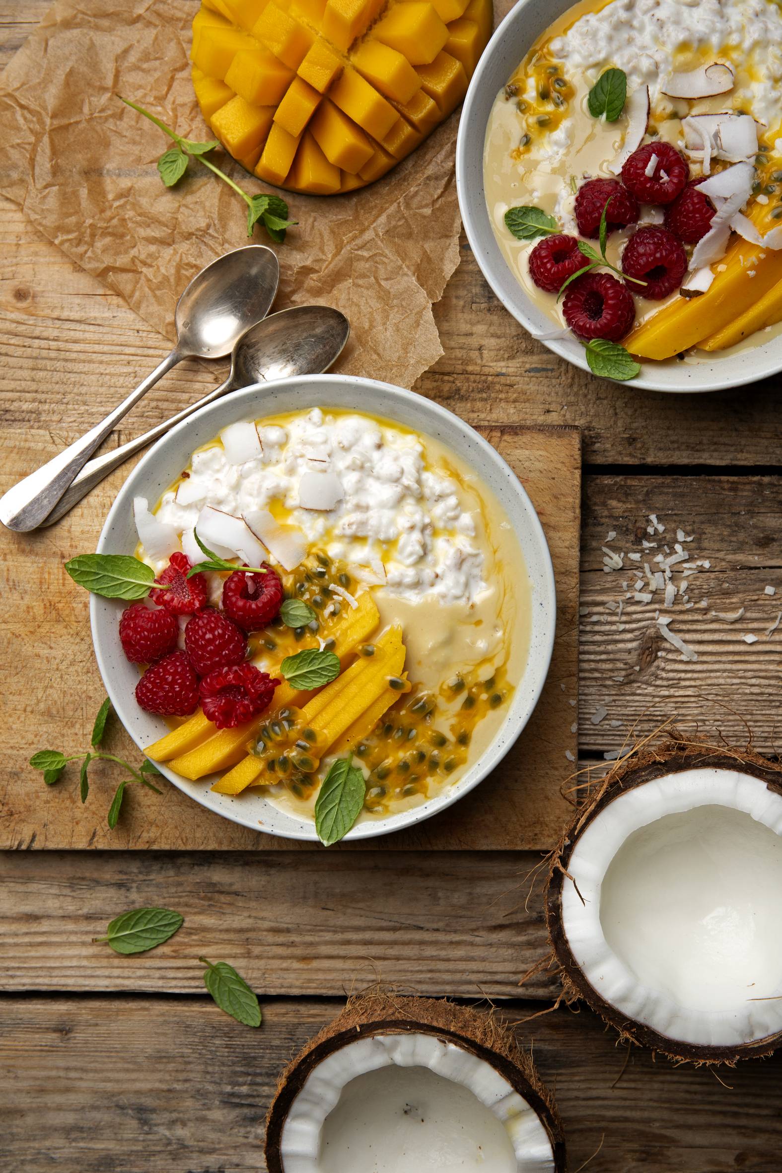Porridge au lait de coco, mangue, pulpe de fruits de la passion et framboises - Recette undefined | Tefal