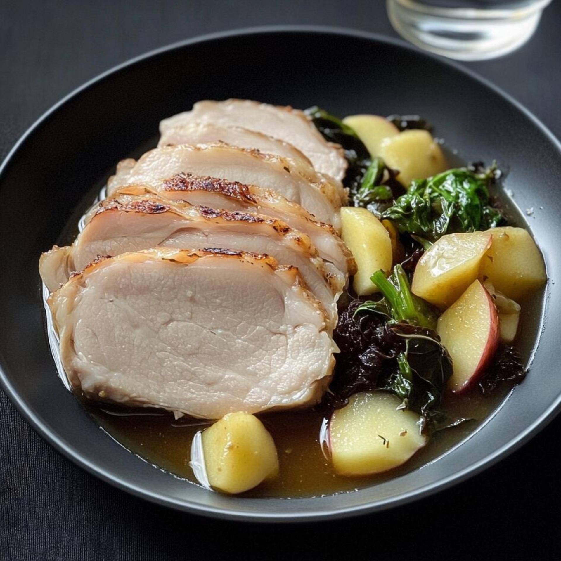 Porc braisé à la bière, pommes, shiso et oignons nouveaux - Recette Poêles et Casseroles | Tefal