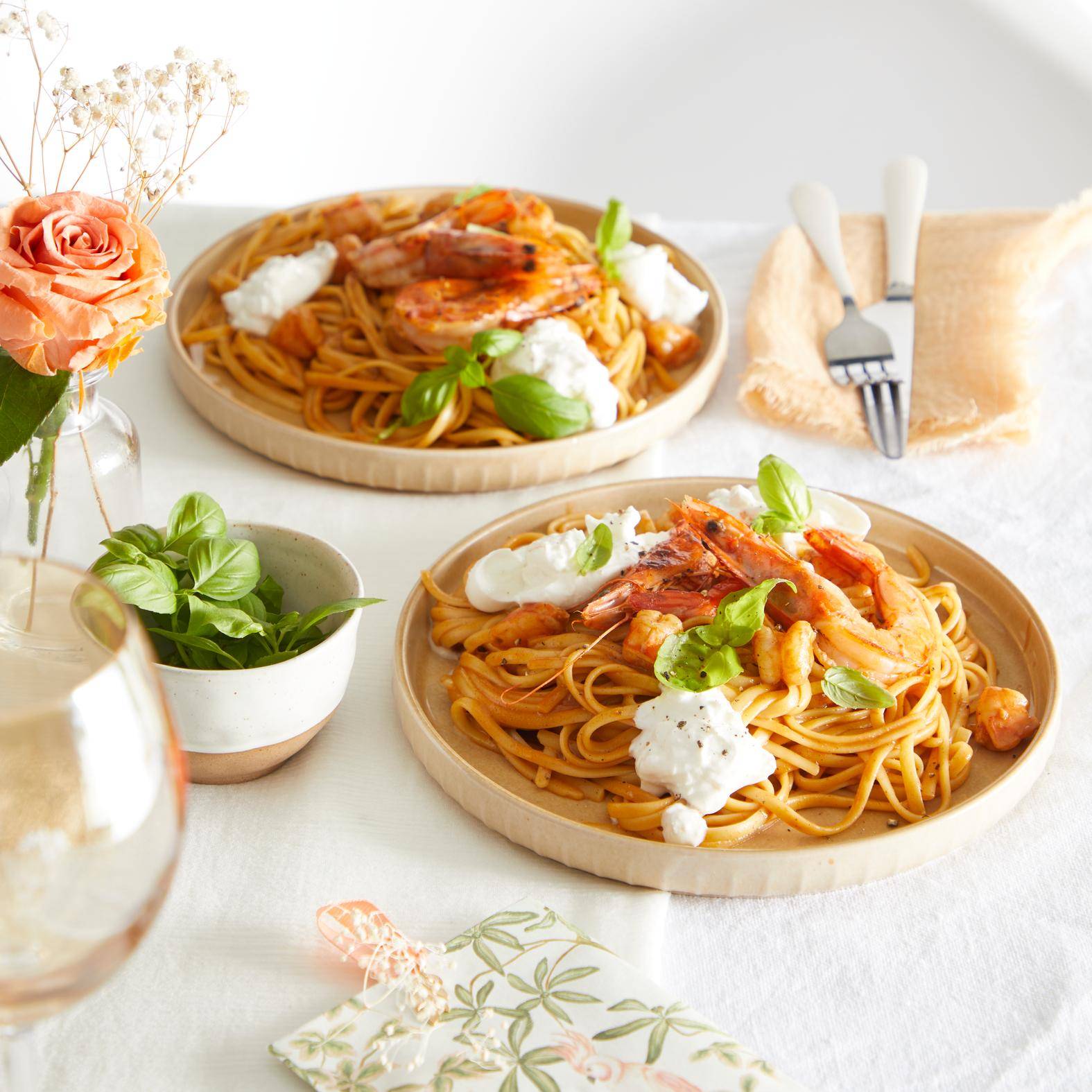 Linguine aux gambas et burrata - Recette Poêles et Casseroles | Tefal