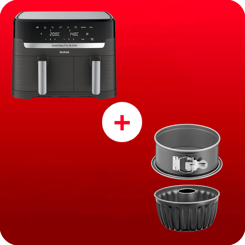 Pack Web -  Air fryer Dual Easy Fry 8,3L et lot de 2 moules