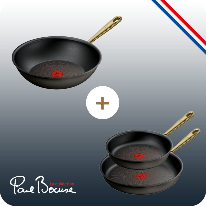 Pack web - Tefal x Bocuse - 2 poêles 24-30 cm + wok 28cm - Revêtement anti-adhésif (tous feux)