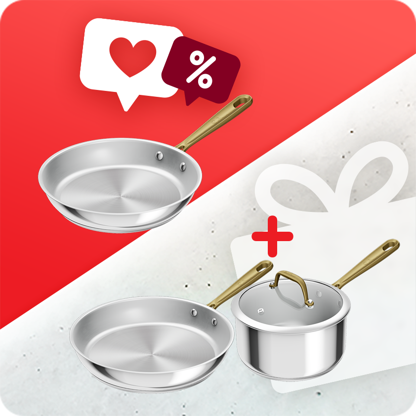 Pack web - Tefal x Bocuse - 2 poêles 24-28 cm + casserole 20cm - Revêtement inox (tous feux)