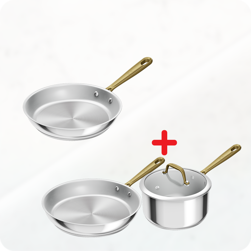 Pack web - Tefal x Bocuse - 2 poêles 24-28 cm + casserole 20cm - Revêtement inox (tous feux)