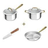 Pack web - Set Tefal x Bocuse - Poêle 24cm inox - Casserole 20cm inox - Faitout 24cm inox et couteau 16,5cm santoku